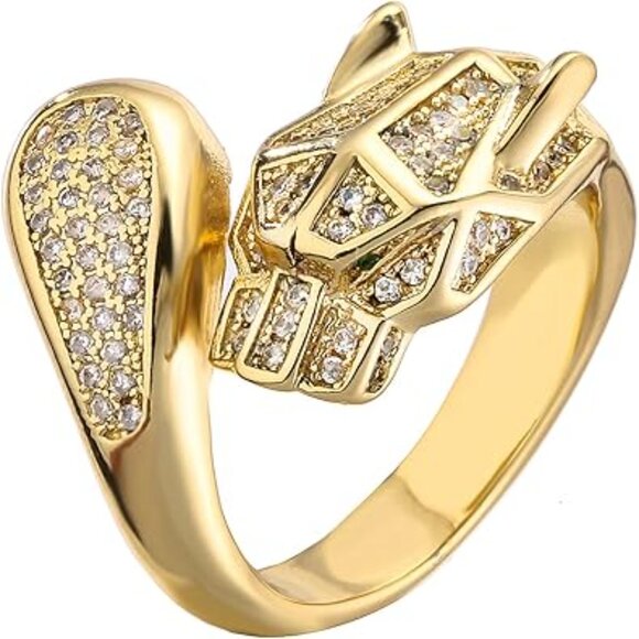 Neiman Marcus 14K Gold Plated Transparent Crystal Rhinestone Leopard Ring - Picture 5 of 5